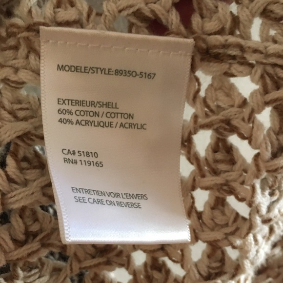 Fabulous cotton blend oversized crocheted Tribal brown/white sweater/jacket Sz L - Picture 6 of 6